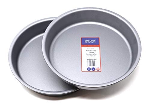 Image of Lets Cook Cookware - 9 Inch Victoria Sandwich Tins, Twin Pack (Set of 2), Fixed Base, 23cm, Teflon Non Stick, British Made