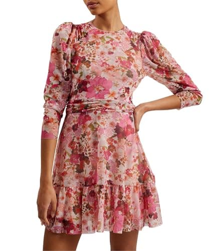 Image of Ted Baker Mildrd Womens Mesh Mini Dress With Shoulder Gathers