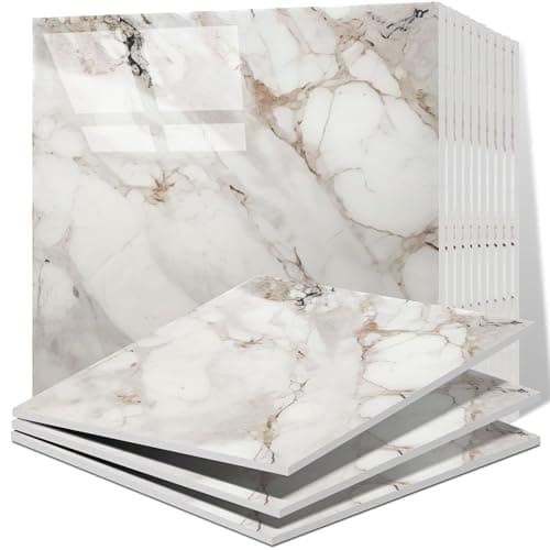 Image of Vieshful 20pcs Self Adhesive Wall Tiles,30x30cm Stick on Wall Marble Tile, PVC Waterproof Shower Walls Panels, Back Splash Stick on Tiles for Kitchen Bathroom Livingroom Champagne Gold