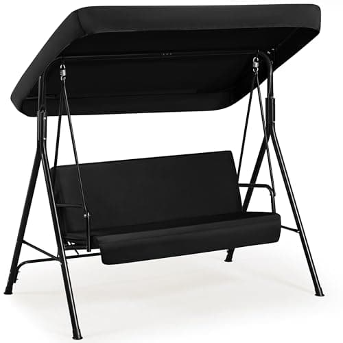 Image of Yaheetech 3 Seater Outdoor Patio Swing Chair, Canopy with Removable Cushion, Convertible Canopy Hanging Swing Glider Lounge Chair, Black