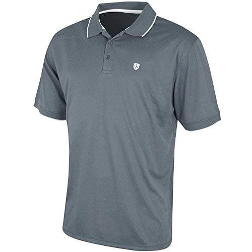 Image of Island Green Golf IGTS1700 Mens Contrast Tipped Collar CoolPass Breathable Wicking Polo Shirt Sports Top, Charcoal, X-Large
