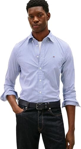 Image of Tommy Hilfiger Men CORE Flex POP Classic STP Shirt MW0MW41403 L/S Shirt, Blue, M
