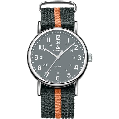 Image of LN LENQIN Mens Watches Military Watch Analog Quartz Watches for Men Army Tactical Sports Field Watch Easy Reader 38 mm Waterproof Men's Wrist Watches with Nylon Band (Gray)
