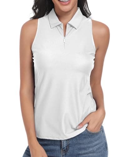 Image of JoyGirl Sleeveless Polo Shirts for Women Gym Tops Lightweight Golf Polo 1/4 Zip Up Quick Dry Running Yoga Workout Tank Tops (White,L)