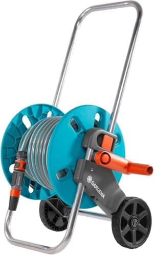 Image of GARDENA CleverRoll S hose trolley set hose trolley with 20m classic hose (13 mm = 1/2 inch) system parts and cleaning nozzle (18502-20)