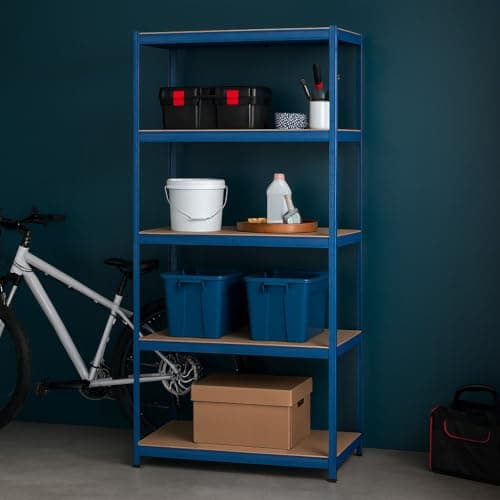 Image of 5 Tier Heavy Duty Galvanised Steel Shelving Unit – Adjustable Garage Storage Rack Metal Shelves for Workshop Warehouse Shed & Utility Room (Blue, 180cm x 90cm x 40cm)