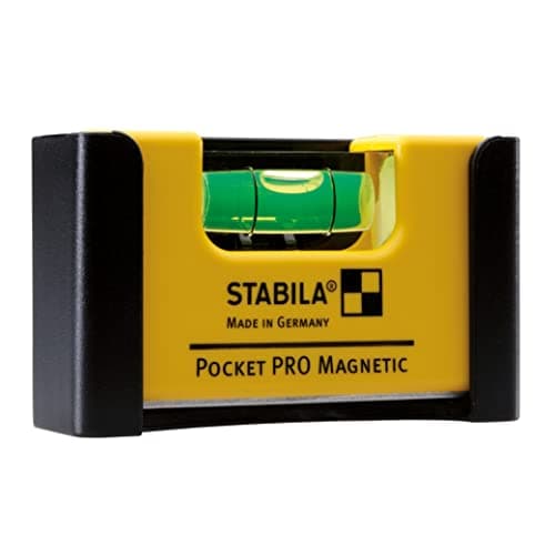 Image of STABILA Pocket PRO Magnetic mini spirit level with belt clip, 7 cm, strong rare earth magnet, 1 horizontal level, made in Germany, yellow, 15 x 8 x 20 cm