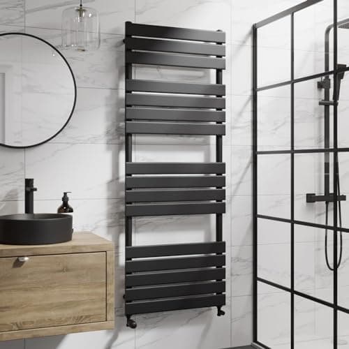 Image of DuraTherm® 1600 x 600mm Flat Panel Heated Towel Rail Radiator Modern Central Heating Bathroom Warmer Wall Mounted Ladder Rad, Matt Black