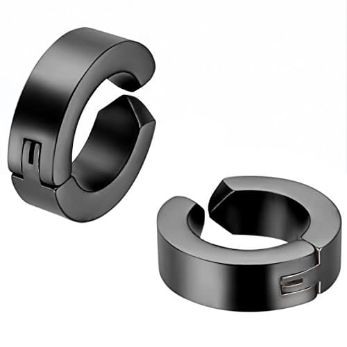 Image of JewelryWe 1 Pair of Huggie Hinged Hoop Earrings Non-piercing Clip on Earrings Unisex Men Women Boys (Black)