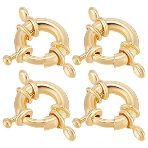 Image of Beebeecraft 10Pcs Spring Ring Clasp Real 14K Gold Plated Link Clasp Connector with Close Rings Round Trigger Clasp Findings for Jewellery Making Necklaces Bracelets Anklets DIY Craft