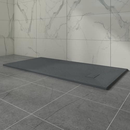 Image of Aquariss SMC Slate Effect Shower Enclosure Tray 1700x900mm Rectangular Wetroom Shower Base Anthracite