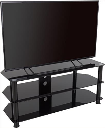 Image of AVF Black Glass TV Stand - Glass and Metal Leg TV Unit Floorstand with Cable Management, 114cm Wide, For TVs Up to 55" & 45kg (Black)