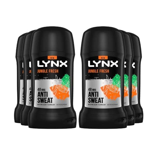 Image of Lynx Jungle Fresh Antiperspirant Deodorant Stick for Men 50ml Pack of 6 48H Sweat & Odour Protection Long Lasting Fresh Fragrance