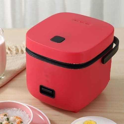Image of PanHuiWen Rice Cooker Small for 2 People, Perfect Rice Cooker Small Heating Rice Cooker Charger 1.2 Litre, One Touch Operation with Steamer,Red