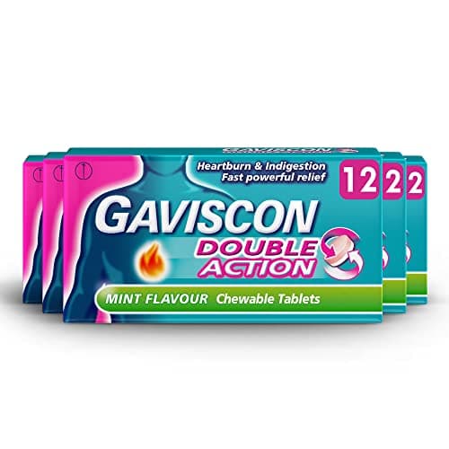 Image of Gaviscon Double Action Mint Chewable Tablets for Heartburn & Indigestion Relief, 5 Packs of 12 (Total 60) - Fast-Acting, Soothing Formula, Convenient Travel Size