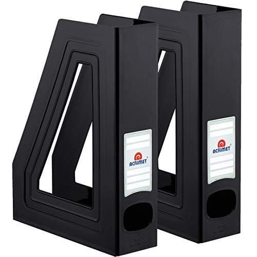 Image of Acrimet Magazine File Holder – Vertical Rack for Documents, Folders and Mail, Durable Plastic Desk Organizer for Office & Home, Black (2 Pack)
