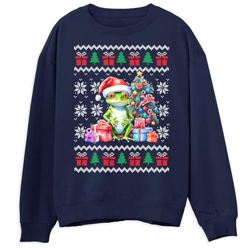 Image of Frog Christmas Sweater for Kids Festive Wild Animals Christmas Sweatshirt Ugly Xmas Jumper for Boys and Girls, 9-11 Years, Navy