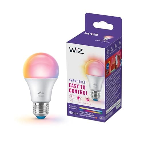 Image of WiZ LED A60 Smart Bulb, Full Colour and Tunable White, E27 Base, 60W Equivalent, 2200-6500K, 806 Lumens, RGB LED, Dimmable Light Bulb Works with Alexa, Google Assistant, and Apple Home, 1 Pack