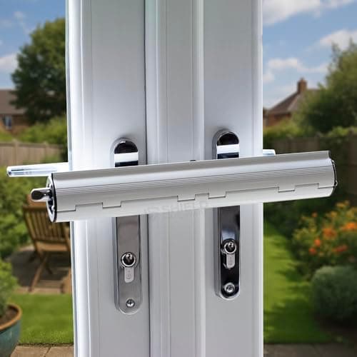 Image of SHIELD HARDWARE Patio Door Security Lock – Heavy Duty French & Conservatory Double Door Handle Lock – Visible Anti-Intruder Deterrent, Tool-Free Installation – 5 Year Guarantee