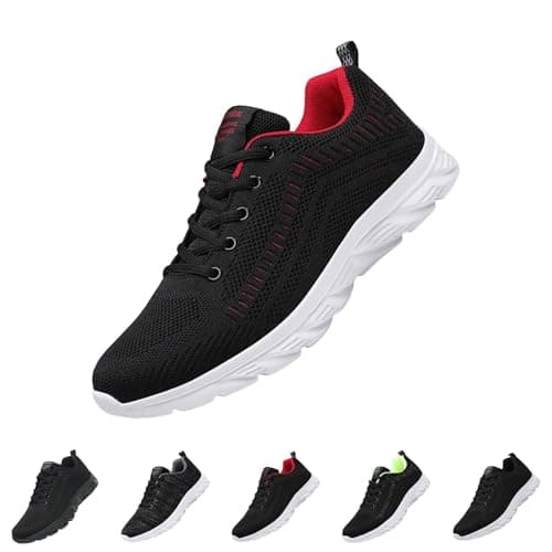 Image of Men's Shoes Trainers Black Red Casual Shoes Sporty Running Shoes Breathable Trekking Shoes Lightweight Fitness Shoes Comfortable Flat Shoes Soft Sole Jogging Shoes Fashion, red, 8 UK