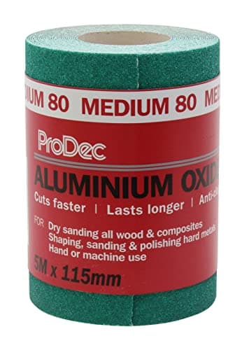 Image of ProDec 5m Roll 80 Grit Medium Grade Green Aluminium Oxide Abrasive Sanding Paper for Sanding Wood, Paint, Plaster, Filler, Metal and More, 115mm Wide Sandpaper Compatible with Machine Sanders