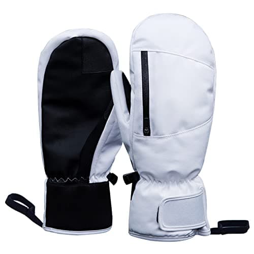Image of Bseical Ski Mittens Women Waterproof, Golf Mitts Men, Gloves Ladies, Thermal Touch Screen, Cotton Winter Touchscreen Unisex With Zip Pocket Sport Cycling Mtb Running Extra Warm (L, White)