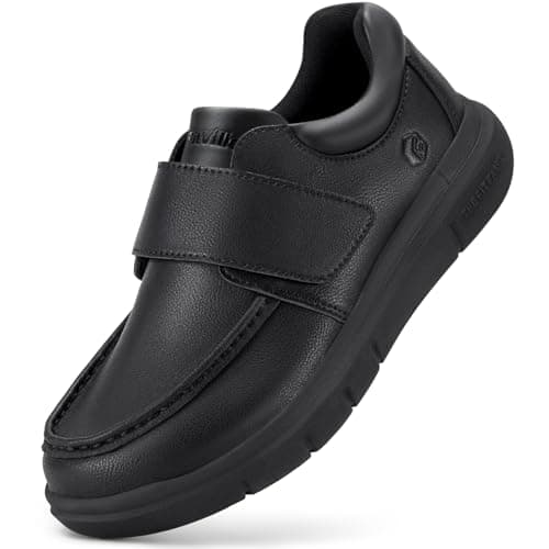 Image of FitVille Mens Loafers Comfort Extra Wide Fit Leather Shoes Casual Slip on Dress Shoes with Adjustable Straps for Swollen Feet Men Jet Black