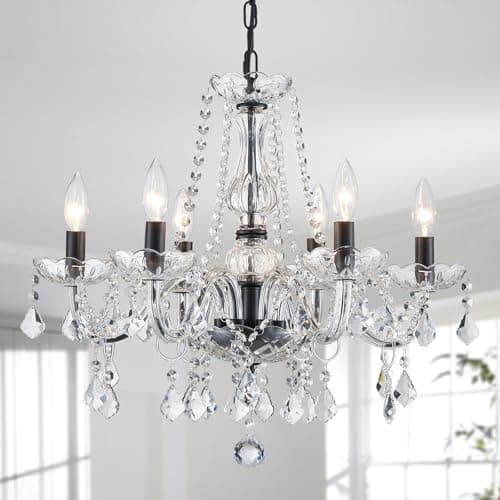 Image of WUZUPS Crystal Candle Chandelier Pendant Flushmount Ceiling Light Modern Lighting Fixture for Bedroom Hallway Bar Kitchen Bathroom, H 68 x W 56, Black, E14 Base