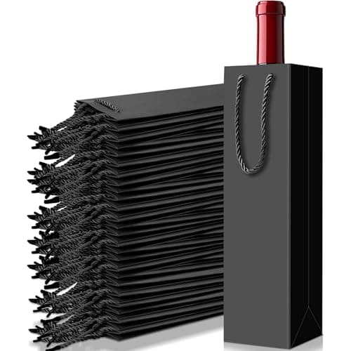 Image of Bottle Bags Black, Wine Gift Bag Bulk x 12, Kraft Wine Bags with Strong Rope Handles, Spirits Reusable Wine Tote Bag Single Wine Bottle Gift Bags for Wedding Birthday Christmas Party 
