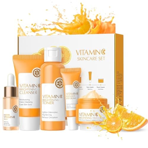 Image of Skin Care Sets & Kits,Facial Kit Gifts, Vitamin C Skincare Set Simple Beauty Pamper Anti-Ageing,Brightening Sets for Glowing Skin for Women, Includes Cleanser Toner Serum Eye Cream Face Cream