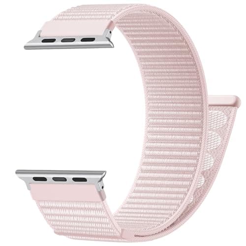 Image of CeMiKa Nylon Loop Strap Compatible with Apple Watch Strap 40mm 42mm 41mm 38mm Men Women - Nylon Sport Soft Breathable Band for iWatch SE Series 11 10 9 8 7 6 5 4 3 SE3, LightPink