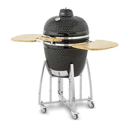 Image of Tower Kamado XL Ceramic Charcoal BBQ with Collapsible Wooden Shelves, Built-in Thermometer and Waterproof Cover, Black, T978532