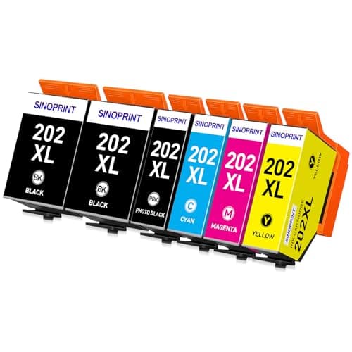 Image of SINOPRINT 6 Pack 202XL Ink Cartridges for Epson XP-6100 Printer Ink Cartridges Compatible with Epson Expression Premium XP-6100 XP-6105 XP-6000 XP-6005