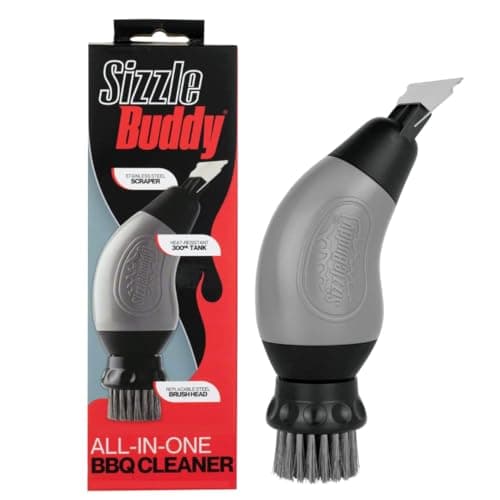 Image of Sizzle Buddy BBQ Brush with Scraper - Stainless Steel BBQ Cleaning Brush - Safe, Durable, Heatproof Bristles - Easily Removes Grease & Food - No Scratch Cleaning Accessory