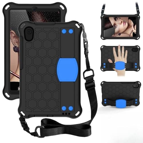 Image of Shockproof Case for Huawei Mediapad M5 Lite 8.0 (JDN2-AL00/W09)/Honor Tab 5 8.0,Hand Strap & Shoulder Strap,Heavy Duty Protective EVA Cover with Honeycomb Texture,for Kids Adults (Black+Blue)