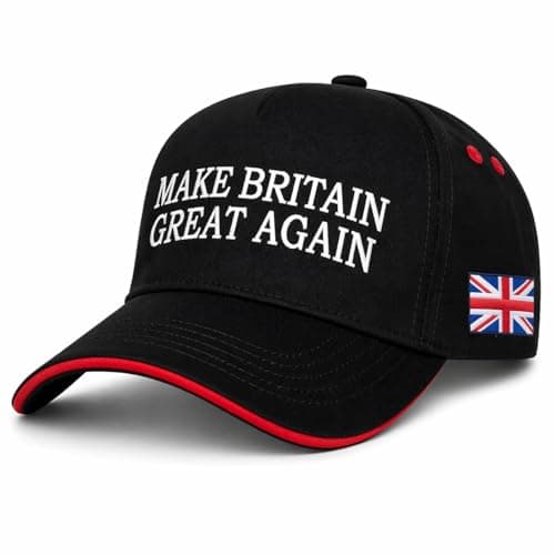 Image of Make Britain Great Again Cap British Patriotic Baseball Cap Embroidered Union Jack Flag MBGA Red, Blue, White, Black Political Pride Statement Adjustable Strap England Summer Hat Funny Unisex
