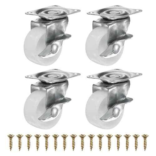 Image of PATIKIL 1.5 Inch Caster Wheels, Plastic Silent 360 Degree Swivel Plate Castors with Brake for Furniture Drawers Storage Bins DIY Project - 4pcs (White)