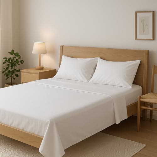 Image of Egyptian Cotton Bed Sheet Set, 400 Thread Count, 254 x 272 cm Flat Sheet with 2 Pillowcases, White. One Size Fits All (Queen, King, Super King, Emperor)