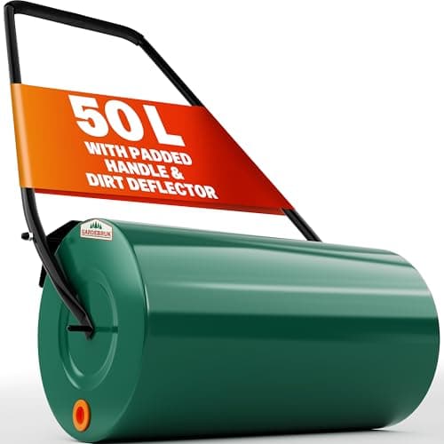 Image of GARDEBRUK® Lawn Soil Leveller & Seeding Roller, 50L Capacity, 60kg Weight, Ergonomic Padded Handle, Grass Seed Spreader, Lawn Aerator, Top Soil Levelling, Sand or Water Filled, Green