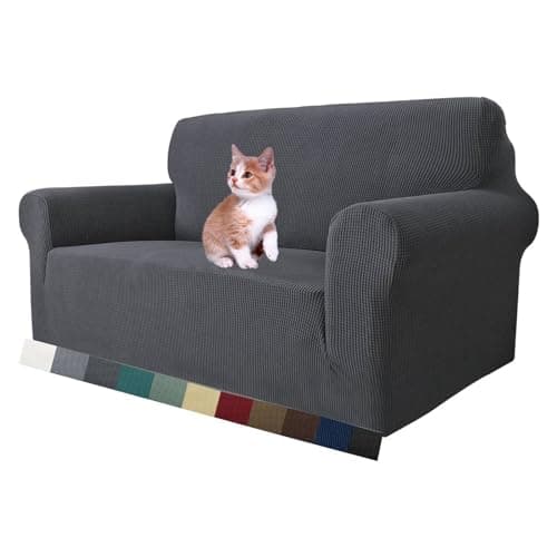 Image of MAXIJIN Super Stretch Couch Cover for 2 Seater Couch, 1-Piece Universal Love Seat Covers Jacquard Spandex Sofa Protector Dogs Pet Friendly Fitted Loveseat Slipcover (2 Seater, Grey)