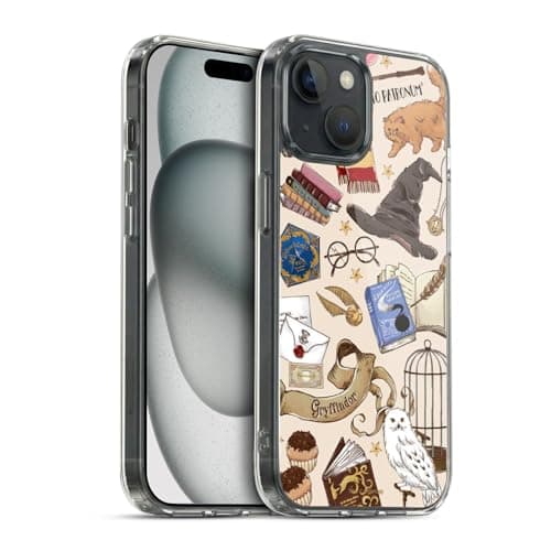 Image of Head Case Designs Officially Licensed Harry Potter Hogwarts Pattern Deathly Hallows XXXVII Soft Gel Case Compatible With Apple iPhone 15