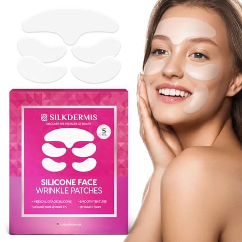 Image of Silicone Face and Forehead Wrinkle Patches: Facial Wrinkle Patch for overnight and Smile Line and Under Eye Patches Forehead Wrinkle Treatment (White(5pcs x 1pack))