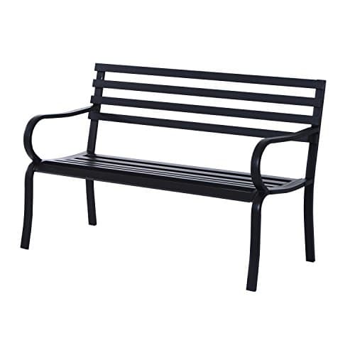 Image of Outsunny 2 Seater Metal Garden Park Bench Porch Chair Furniture Patio Outdoor Park Loveseat Seat Black