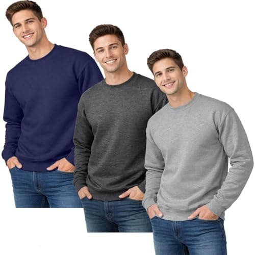 Image of True Face Mens Sweatshirts Plain Workwear Casual Crew Neck Jumper Fleece Sweater Sports Leisure Pullover Top Assorted - 3 Pack L
