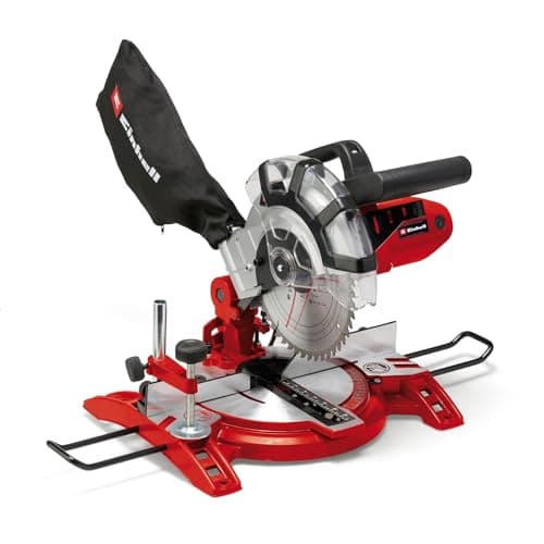 Image of Einhell Compound Mitre Saw 1600W, 5000rpm Cutting Speed, +/-45° Mitre, Suitable for Materials Such as Wood, Coated Boards or Plastic, Includes Sawdust Bag TC-MS 2112