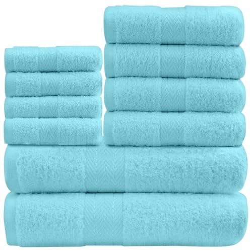 Image of GC GAVENO CAVAILIA Soft Towels - 10 Piece Bathroom Towels Bale Set - Premium Quality Water Absorbent Towel, 4 Face 4 Hand 2 Bath Towel, 450 GSM Washable Towels Set, Aqua