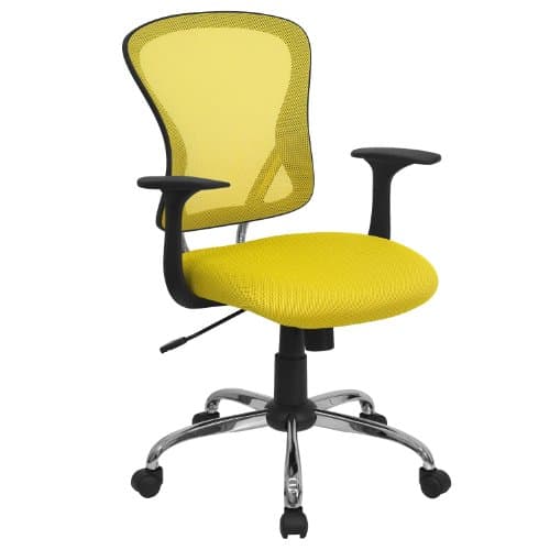 Image of Flash Furniture Mid-Back Mesh Swivel Task Chair with Chrome Base and Arms, Metal, Yellow, 73.66 x 60.96 x 27.94 cm