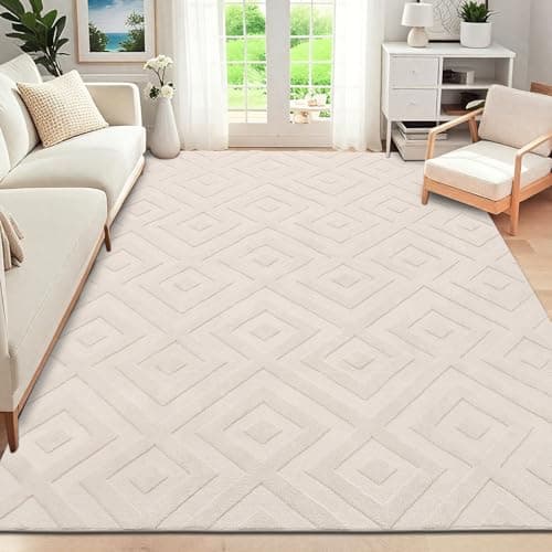 Image of SHACOS Washable Rugs Living Room 160x230 cm, Large Soft Short Pile Cream Rug Modern Area Rug, Non-Slip Geometric Carpet Rugs for Bedroom, Dining Room, Home Office, Beige