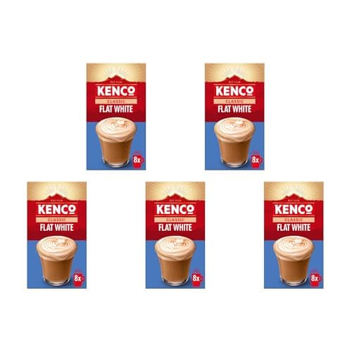 Image of Kenco Flat White Instant Coffee Sachets s 8x14.8g (Pack of 5, Total 40 Sachets, 592g)