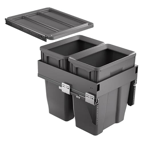 Image of Under Cabinet Dual Pull Out Trash Can Sliding Double Waste Bin with Lid Kitchen Garba Container SpaceSaving Pull Out Design 46 * 50 * 46cm Ideal for Home nizat
